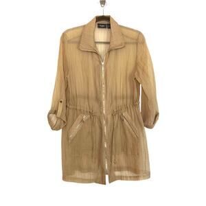 Chico's Travelers Sheer Roll Tab Sleeve Lightweight Zip Jacket Tan Size 1 Medium